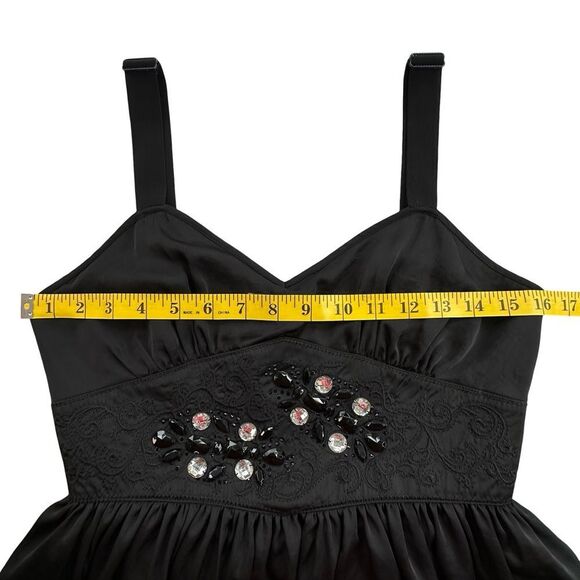 FEMME by DKNY Jeans Black Embellished Waist Satin Mini Dress Size Medium - Picture 10 of 13